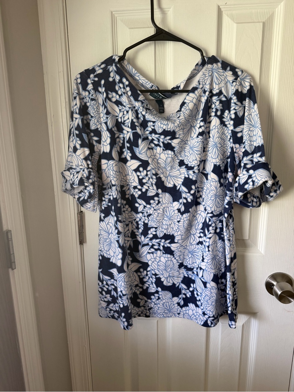 Scott Navy and White Floral Women's Blouse